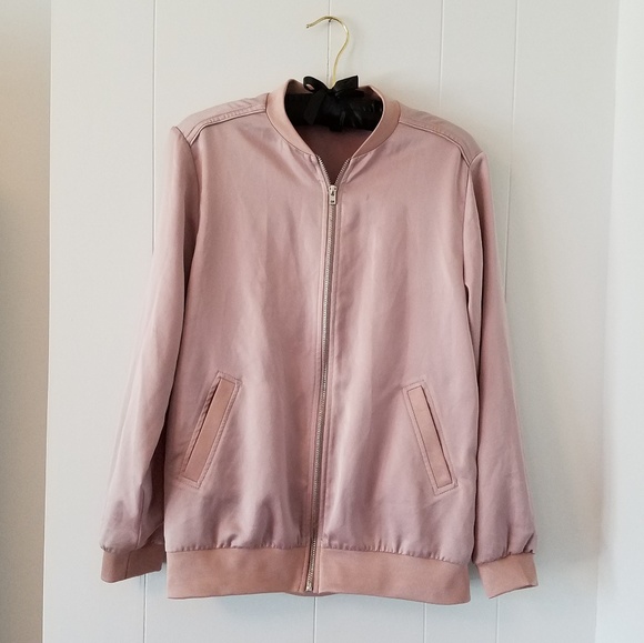 SOLD{Topshop} Pink Satin Bomber Jacket - Picture 3 of 5